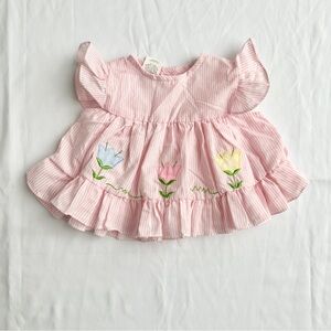 Cuties By Judy Cottagecore Tulip Pinstripe Ruffle Babydoll Top 🌷 Size 6-9 Months